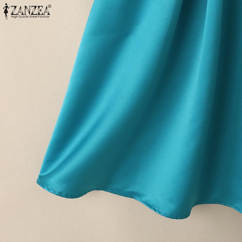 ZANZEA Женское повседневное летнее платье А-силуэта с круглым вырезом и коротким рукавом