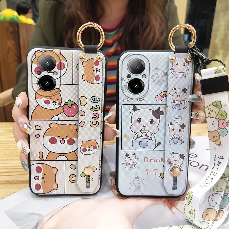 Kickstand Phone Holder Phone Case For Realme C67 4G Cartoon Durable Wrist Strap Waterproof Protective Fashion Design