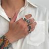 4Pcs/Set Black Five-Pointed Star Wide Rings For Men Hiphop Silver Color Geometric Thick Opening Finger Rings Sets Jewelry Gifts
