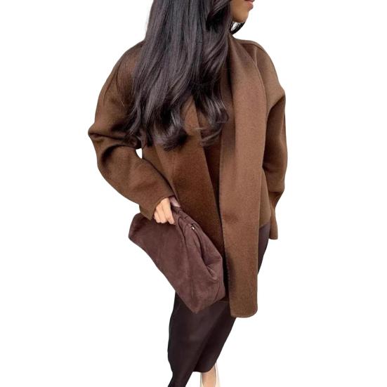 Женское пальто с шарфом, V-образным вырезом, свободным длинным рукавом, кардиганом, короткой курткой с шалью, однотонная повседневная верхняя одежда для поездок на работу и обратно на весну и осень