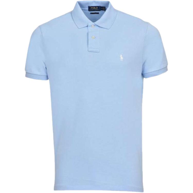 Мужская футболка поло Polo Ralph Lauren с вышивкой логотипа, из пике хлопка, с коротким рукавом, топы, светло-голубая 710782592-013