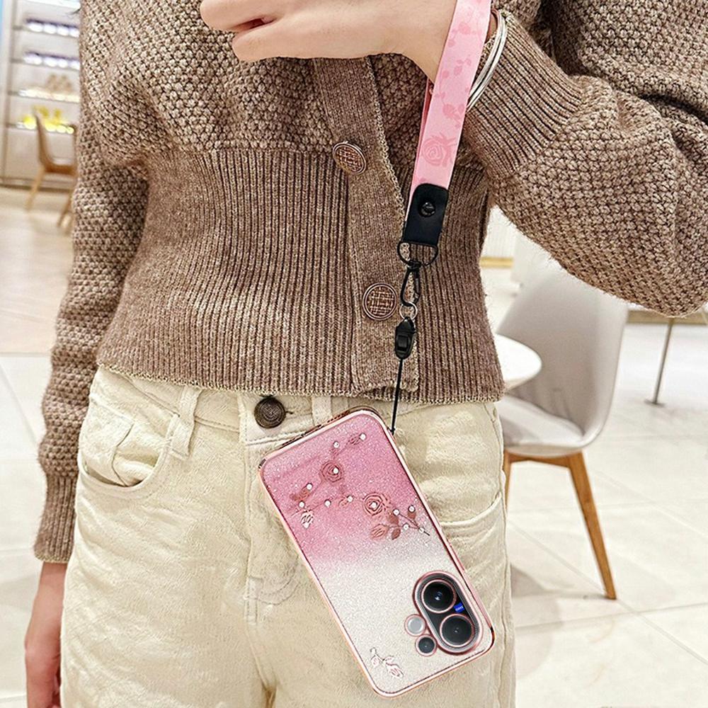 For vivo V60 5G Case Flower Pattern TPU Gradient Phone Cover with Lanyards