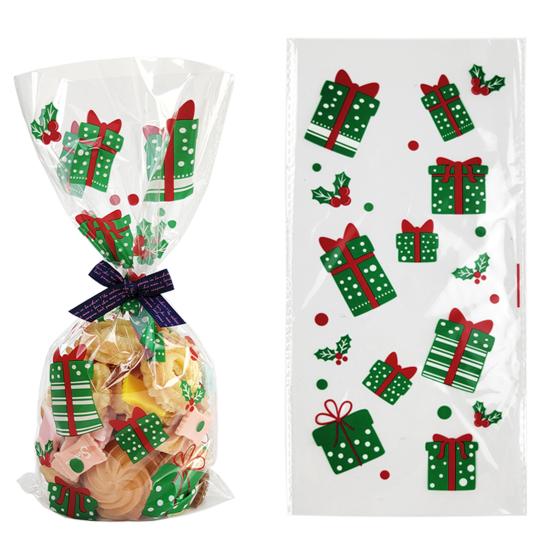 50 шт. Рождественские пакеты для выпечки, прозрачные, с мультяшной печатью, для упаковки печенья, с рождественским принтом, пакеты для хлеба для пекарни