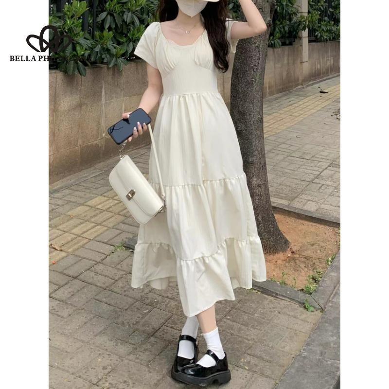 Летнее платье высокого качества в стиле ретро во французском стиле, нежное темпераментное платье, однотонное, простое, тонкое, с узкой талией, с узкой талией