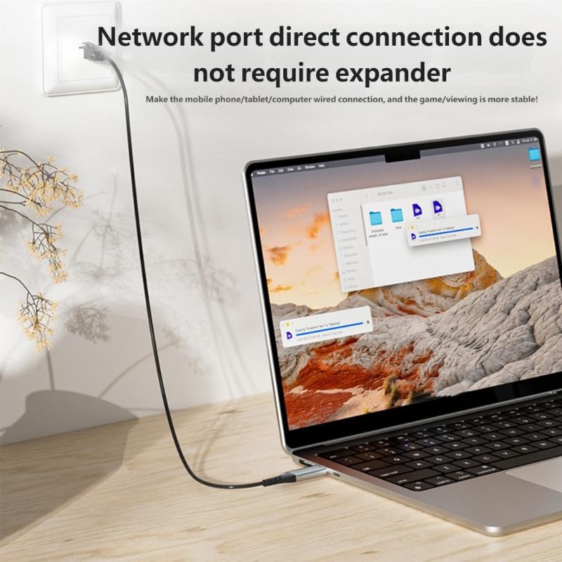 Гигабитный Ethernet-кабель Type C на RJ45 1000 Мбит/с для быстрого и стабильного проводного подключения. Дизайн Plug and Play.