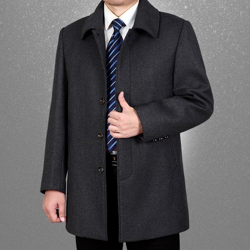 Men's Classic Wool Coat - Mid-Length, Thickened Cashmere for Autumn/Winter, Ideal for Middle-Aged & Elderly.