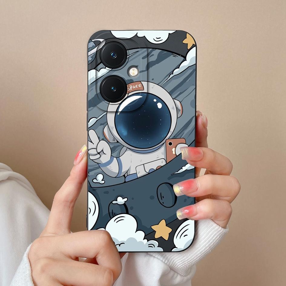 Case For Vivo V29 Lite Y17S Y36 Pro Y78+ Y27 X90 Back Cover Housing Lovely Astronaut Shockproof Luxury Soft Liquid Silicone Luxury Phone Bags For Vivo