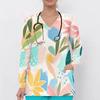 Women Plus Size Multicolor Printed V Neck Long Sleeve Scrub Top With Front Pockets