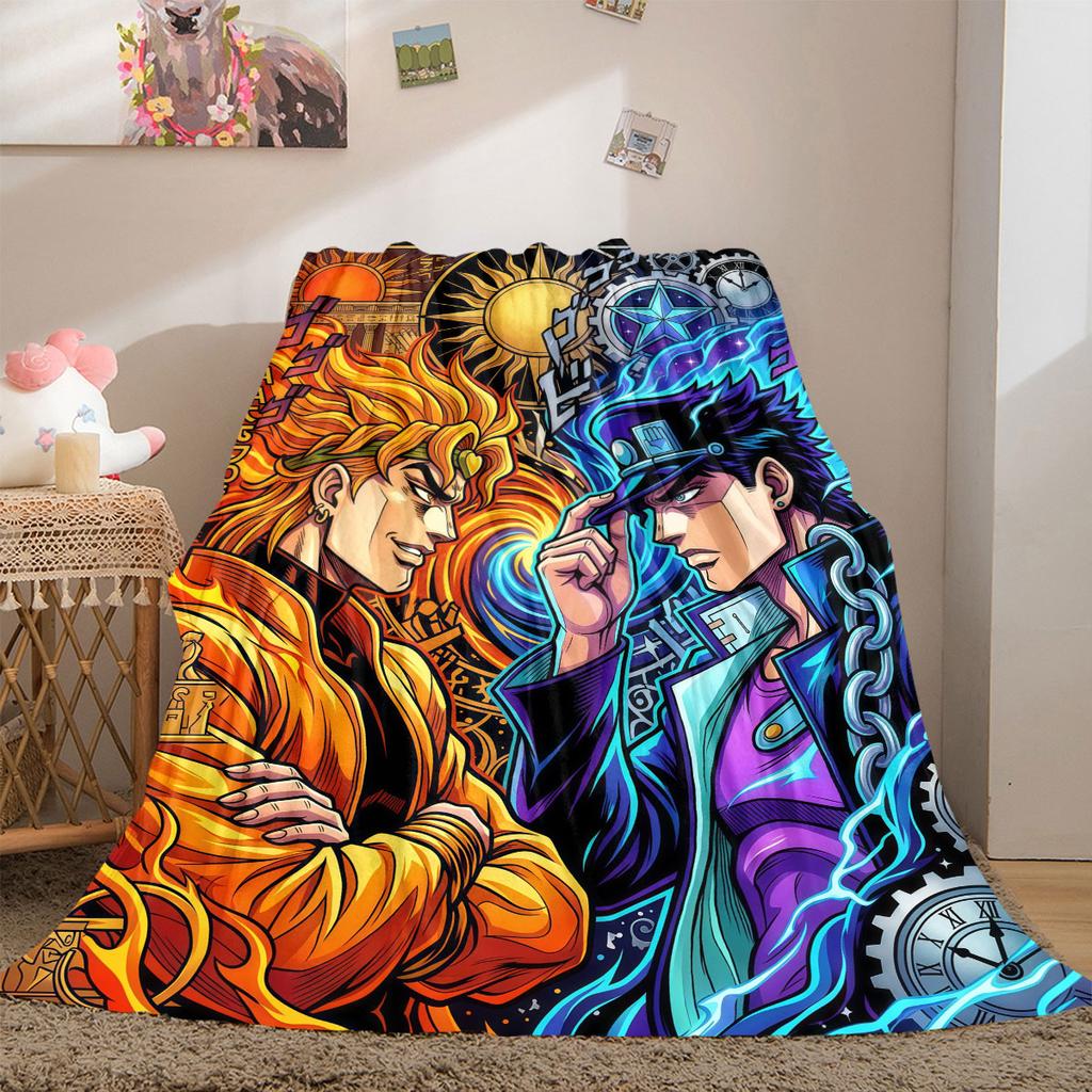 Фланелевое одеяло с принтом JoJo's Bizarre Adventure, Мультяшные персонажи для дивана, Уютный плед для спальни, Дорожный коврик_LIAN