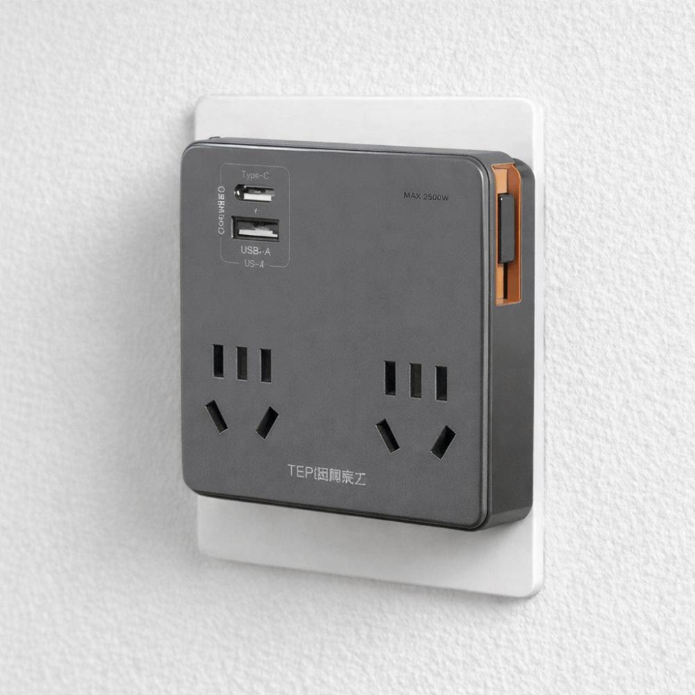 Компактная плоская сетевая розетка с USB-портами C, удлинитель для нескольких устройств, экономия места