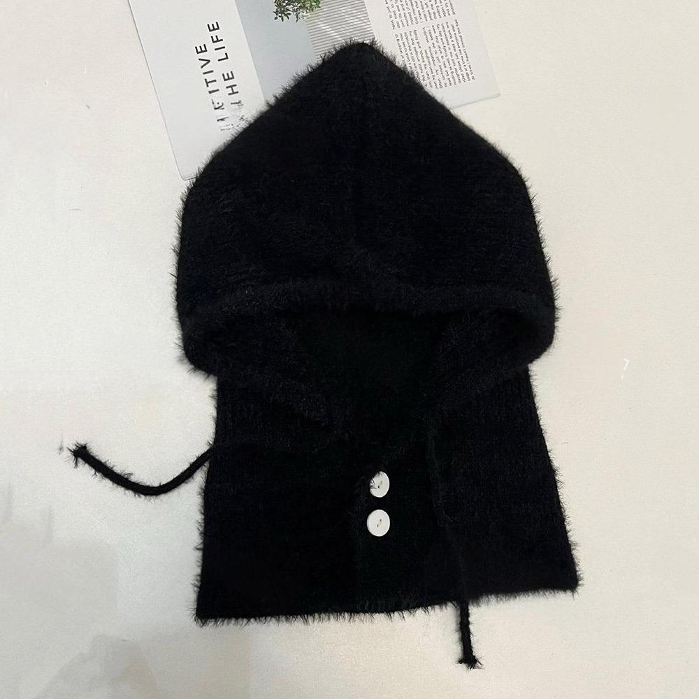 Hat and Scarf Integrated Women Balaclava Plush Windproof Cap Knitted Beanies Outdoor