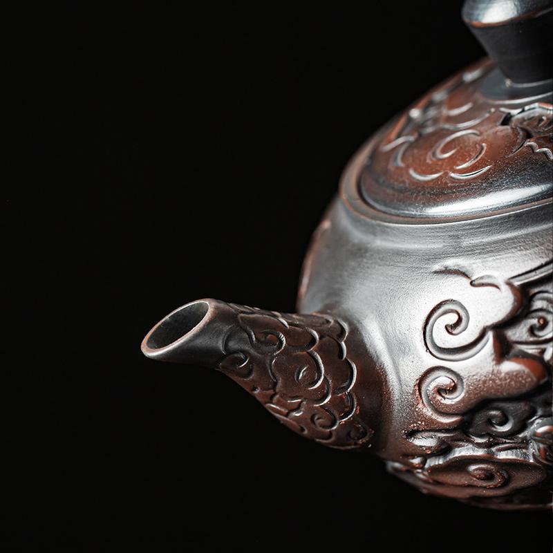 Фиолетовый керамический старинный чайник, керамический резной чайник кунг-фу, одинарный чайник, устройство для заваривания чая пуэр, чайные наборы, китайский чайник