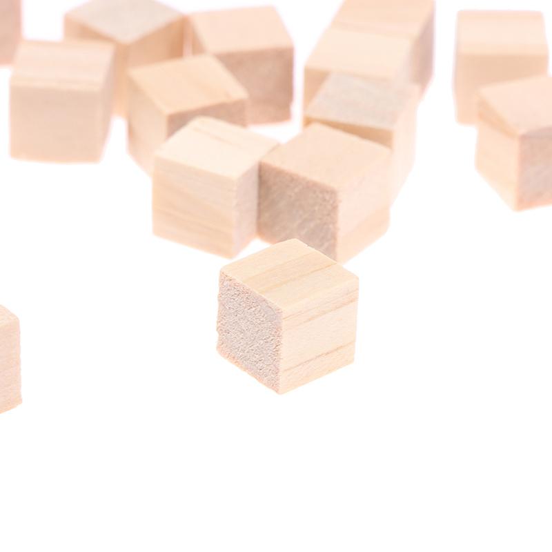 100Pcs Unfinished Blank Mini Diy Wooden Square Solid Cubes For Woodwork Craft
