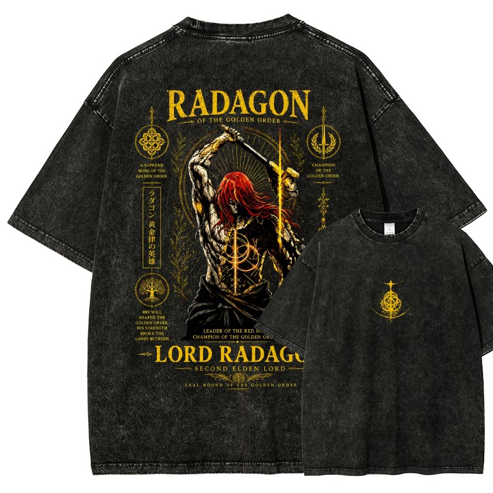 Футболка Elden Ring Washed 2026 Новая модель личность Одежда рубашка Круглогодичная одежда Ретро Мода Винтаж Свободный подарок высокое качество
