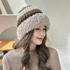 Вязаная шапка для женщин, шапка из толстой плюшевой пряжи, шапка с большим отворотом, плюшевый край, теплая шапка