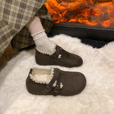 Ретро лоферы на толстой подошве с внутренней платформой, закрытые, для женской верхней одежды, новинка осени 2025, повседневные бархатные туфли-лодочки на шнуровке