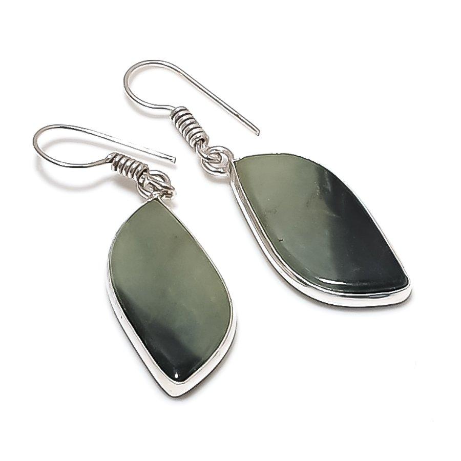 Moss Agate Handmade 925 Sterling Silver Jewelry Earring 1.81" p5D77