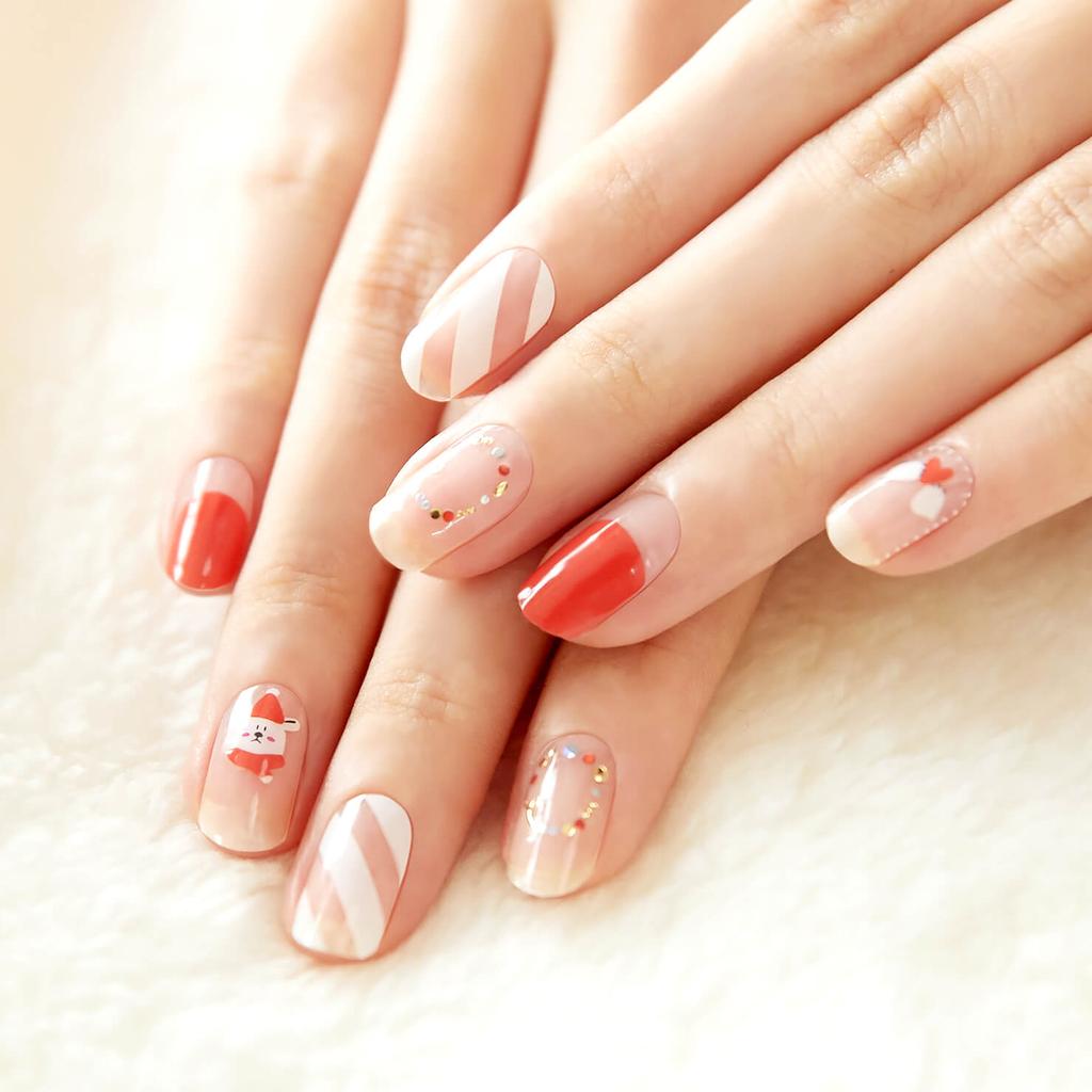 Милые пастельные наклейки для ногтей 24 шт. | Полоски для прессования, Дизайны с кроликом, медведем и звездой, Легко снимаются