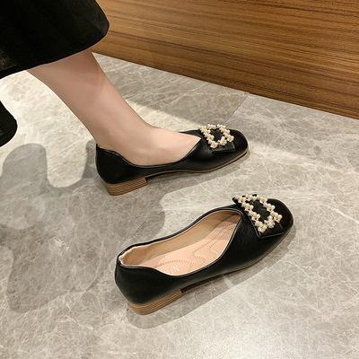 Модные Новые Женские Лоферы Плоская Обувь Женская Весна Осень Квадратный Носок Французский Черный С Неглубоким Вырезом Квадратная Пряжка Женская Обувь