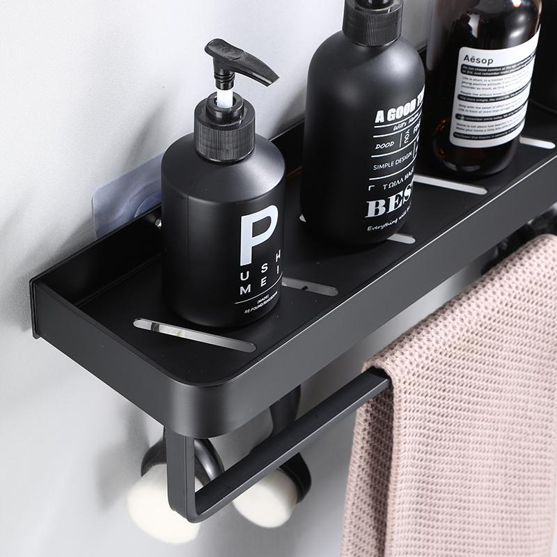 Полка для ванной комнаты Полка для душа Алюминиевая черная Угловая полка для ванной комнаты Настенная черная кухонная полка для хранения с наклейкой