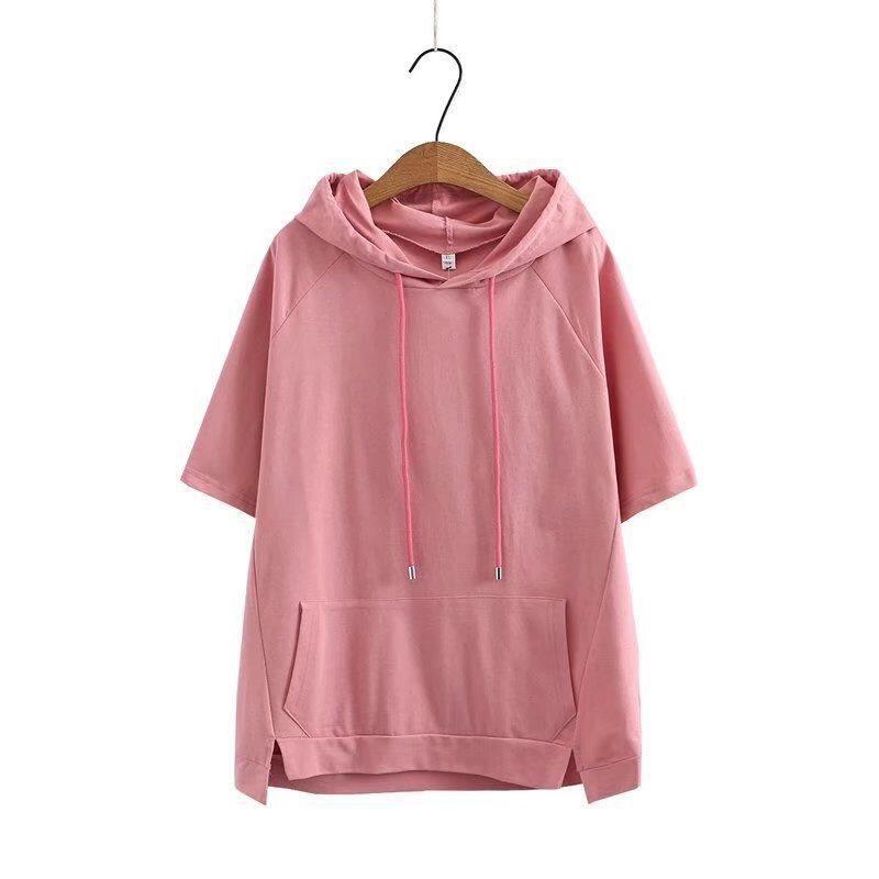 Oversize 4XL свободные толстовки женские хлопковые толстовки летние короткие рукава тонкие футболки женские повседневные пуловеры топы верхняя одежда