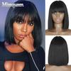 Short Black Bob Wig with Bangs Straight Black Synthetic Bob Wigs for Women Natural Bob Middle Part Wig