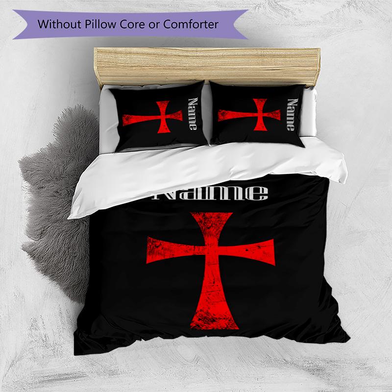 3pcs Custom Name Cartoon Knights Templar Bedding Set Duvet Cover Closure Includes 1 Duvet Cover & 2 Pillowcases for All Seasons Bedroom Decor