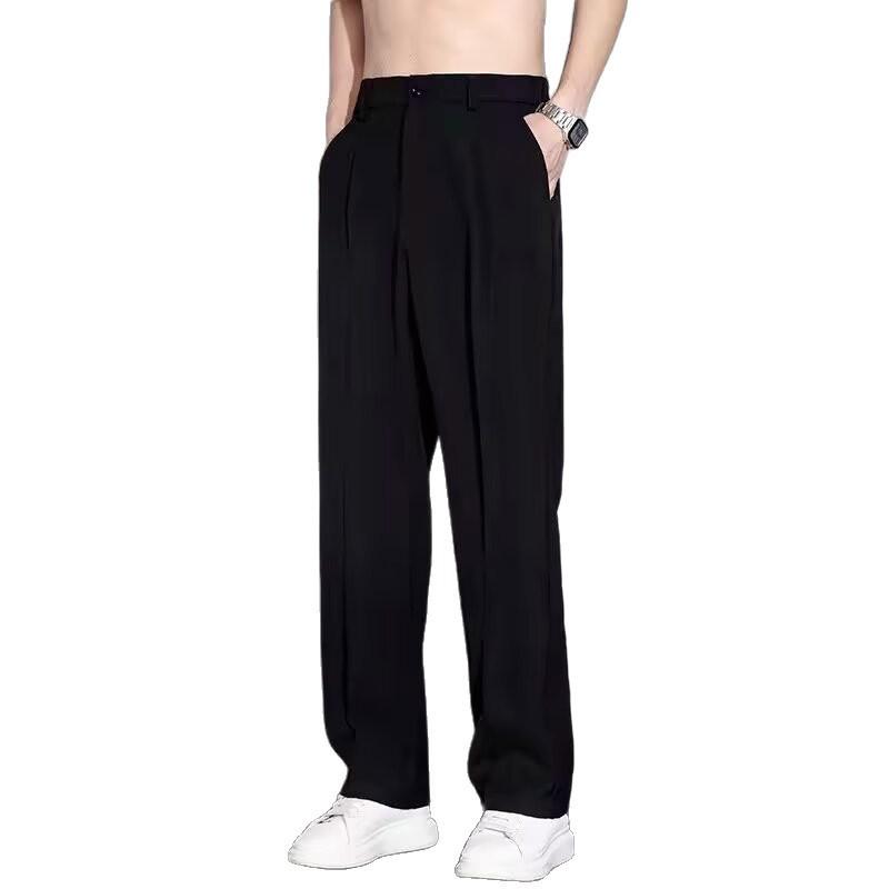 Size Mens Loose Straight Leg Dress Pants Solid Color Thin Trousers