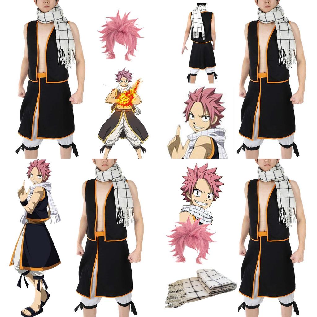 Высококачественный косплей Нацу Драгнила из Fairy Tail. Полный комплект: топ и юбка для Хэллоуина