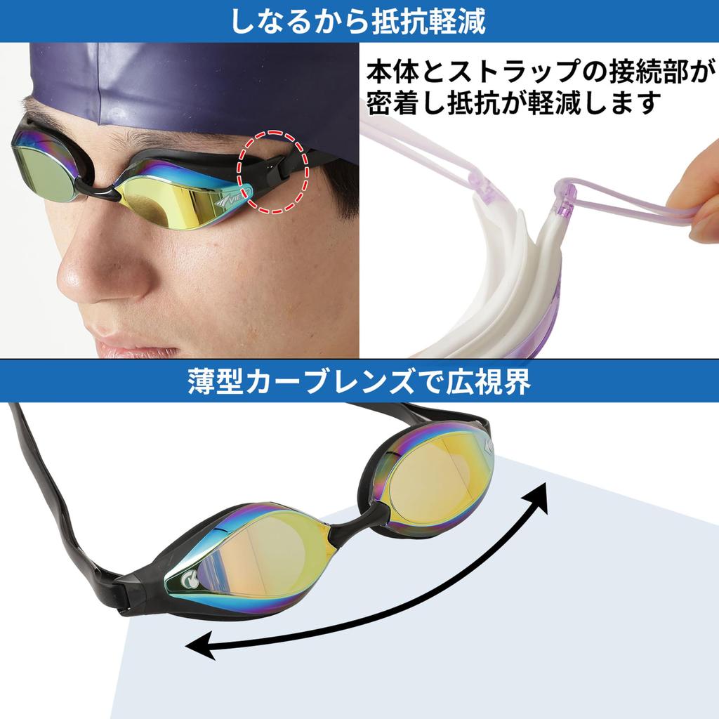 View V240SAM BLY Swimming Made in Stays in Place During Dive and Cushioned Racing For Ages WA Mirror Type with Goggles, Japan, Turns, Model, 10-Adult,