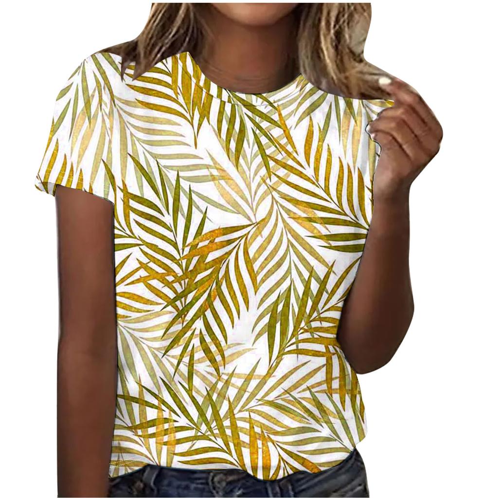 Summer Round Neck Beautiful Floral Print Top Fashionable Casual Short Sleeved Women's T-shirts