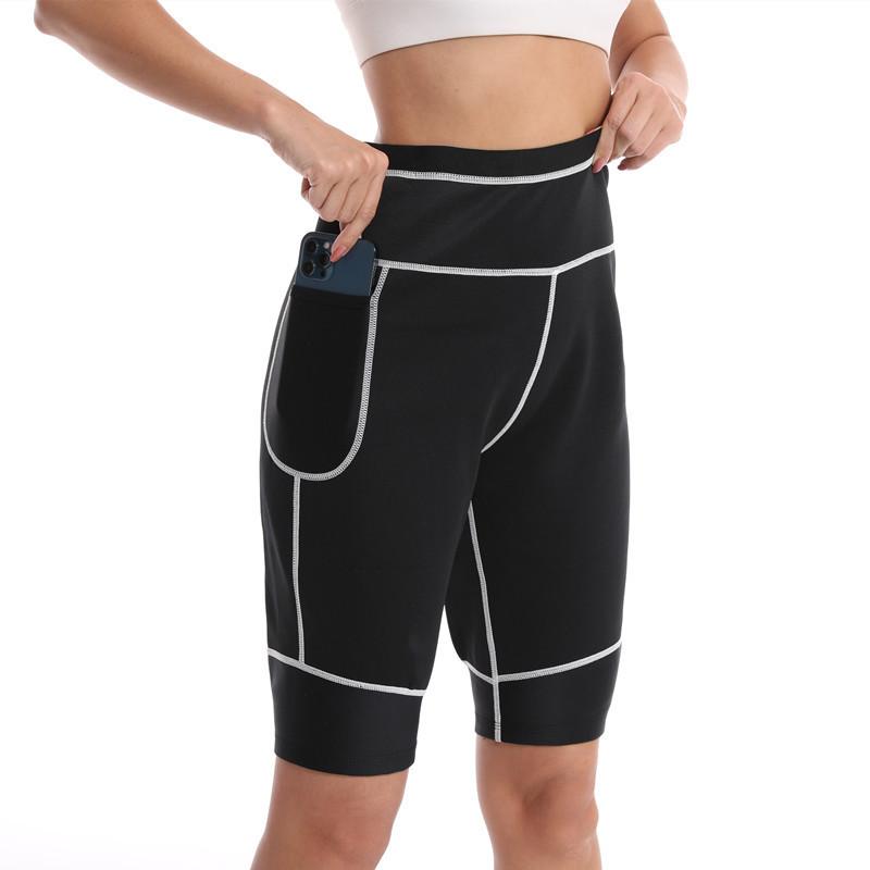 Женские спортивные шорты для сауны с карманами для тренировок Брюки для похудения Брюки для тренировок в тренажерном зале Брюки для тренировок Талия Cincher Thermo Body Shaper Леггинсы для бега