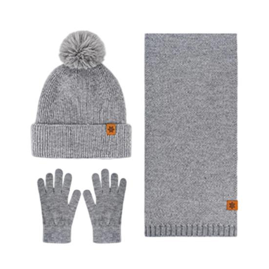 Yousheng 3Pcs/Set Women Hat Scarf Gloves Set Double-Layer Velvet Plush Ball Hat Cold Protection Scarf Touchscreen Gloves Set Ski Cycling Gear