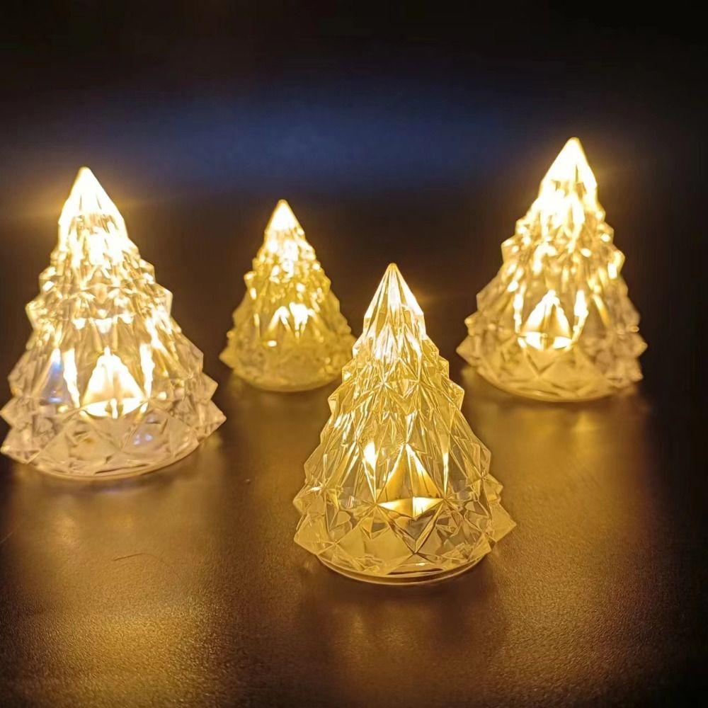 2pcs LED Lighting Christmas Tree Crystal  Lamp Atmosphere Night Light Electronic Candle Lamp  Home