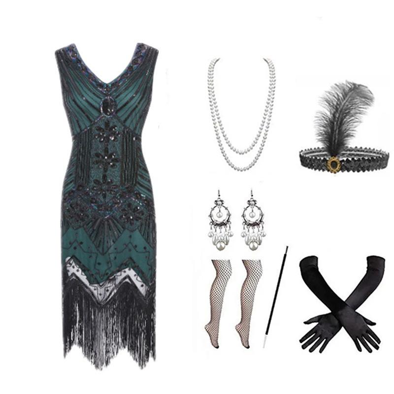 1920s Gatsby-Inspired Beaded Sequin Fringe Dress - Retro Evening Style for Women