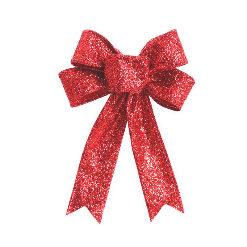 23CM Large Red Sparkling Glitter Christmas Ribbon Bow Christmas Tree Decoration