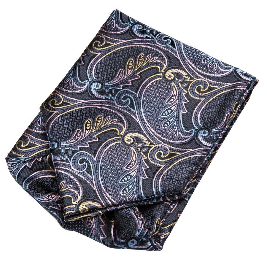 Hi-Tie Fashion Designe Mens Silk Ascot Tie Set Grey Paisley Ascot Tie with Handkerchief Cufflinks