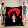A dark figure holds a kimono doll, with a red skull in the background. for all seasons blanket lunch break throw gift