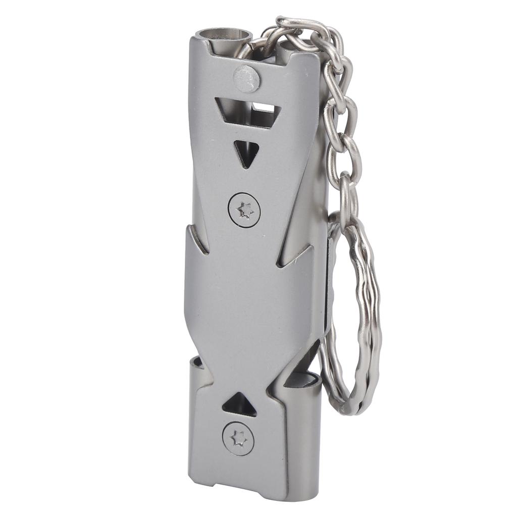 Свисток для выживания на открытом воздухе с брелоком из нержавеющей стали с двумя трубками, безопасный свисток Grey