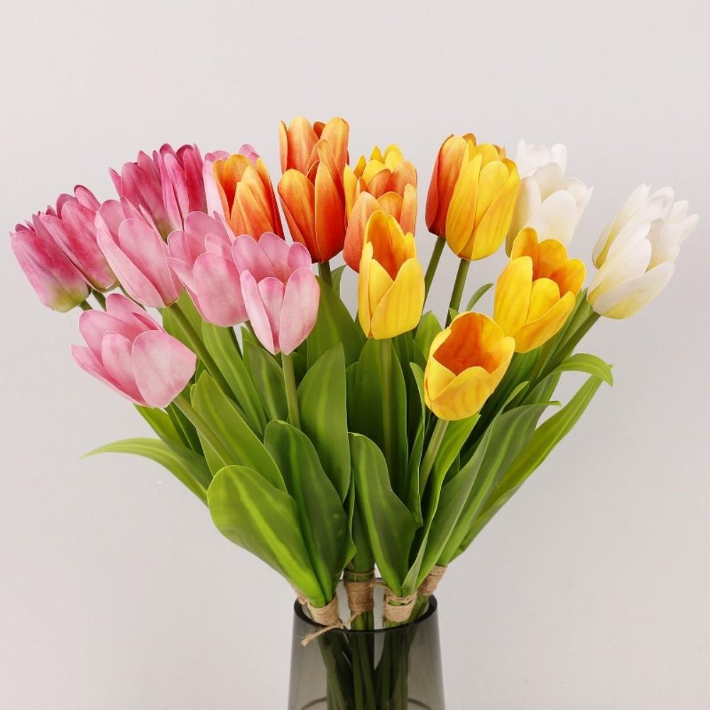 Real Touch Artificial Tulip Flowers Realistic Handmade Simulation Big Tulip 5-Heads 52 cm Faux Tulip Branch Dining Table