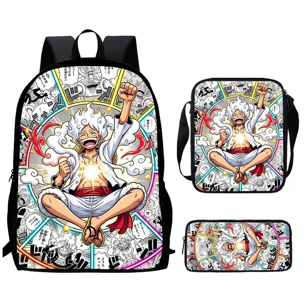 Рюкзак One Piece 15 дюймов, 3 шт., легкий, прочный, школьный, с сумкой через плечо и пеналом, для мальчиков и девочек, возраст 6-10 лет