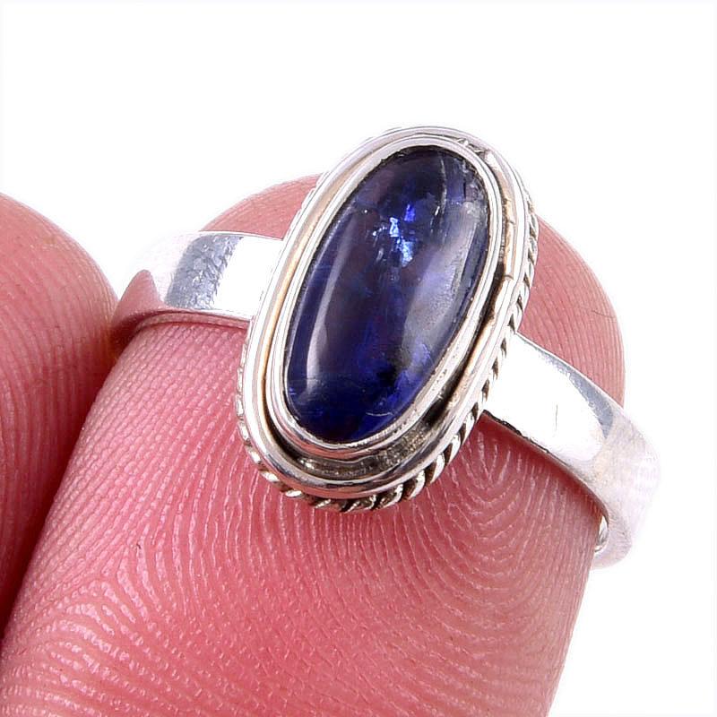 Подарочное кольцо из чистого серебра 925 пробы с натуральным кианитом ручной работы S.6 Q2b42