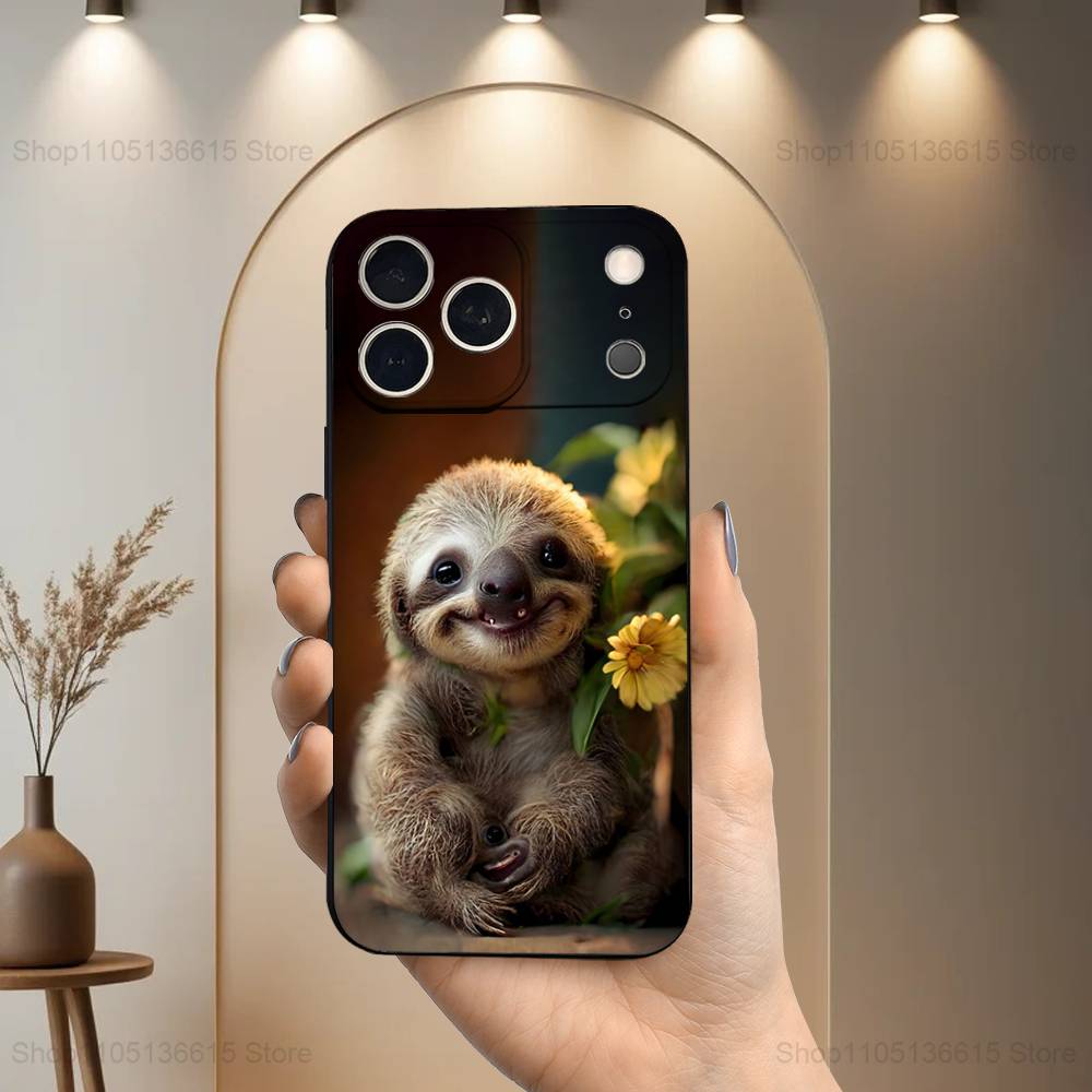 Животное Смешной Ленивец Милый Чехол Для Телефона Для iPhone 17,16,15,14,13,12,11 Plus,Pro Max,XS,X,XR,SE,Mini,8,7,Мягкий Силиконовый Черный Чехол