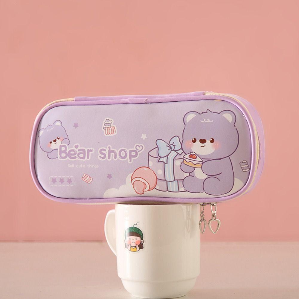 Пенал из искусственной кожи, вместительный органайзер для канцелярских принадлежностей, мультяшная сумка для ручек, подарок