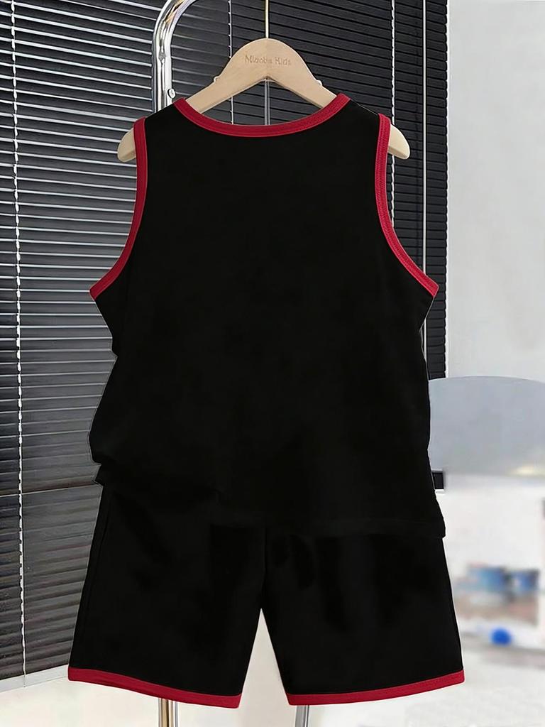 Boys classic cartoon dog streetwear short set. Hip-hop urban style, breathable material for school and fashion daily wear.
