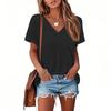 T Shirts For Women Pleated V Neck Dressy Casual Blouses Printing Short Sleeve Summer Tops Loose Fit
