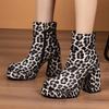 Сексуальные женские ботильоны на платформе, леопардовые короткие туфли, новинка 2025, модные осенне-зимние мотоциклетные ботинки на высоком блочном каблуке для женщин