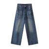 Retro blue jeans women's autumn and winter new cat whisker design straight loose high waist thin wide leg pants trendy