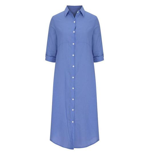 Summer Women Dress SIngle-breasted Half Sleeves Turn-down Collar Loose Solid Color Buttons Commute Daily Wear Midi Dress