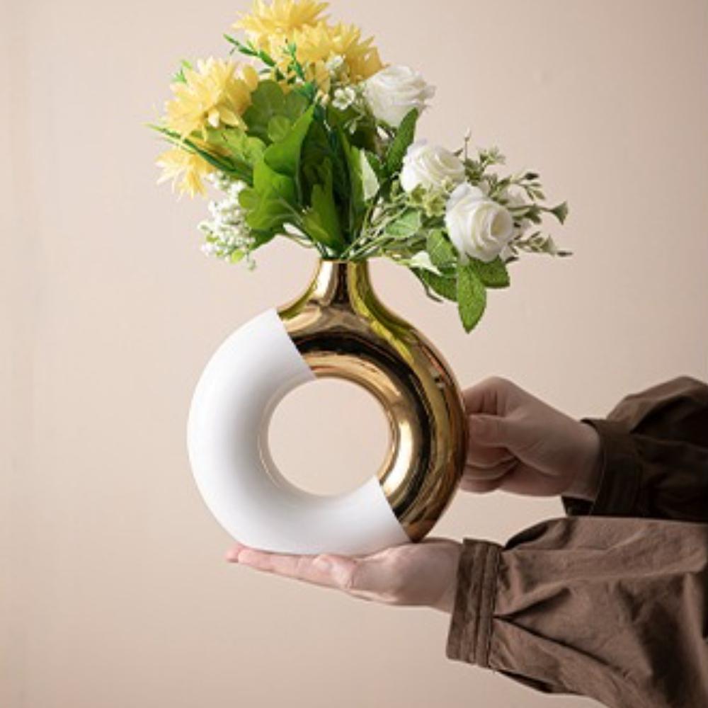 Легкая Роскошь Золотая Керамическая Ваза для Цветов для Свадьбы, Домашний Декор Стола, Подарок на Новоселье, Минималистичный Домашний Декор